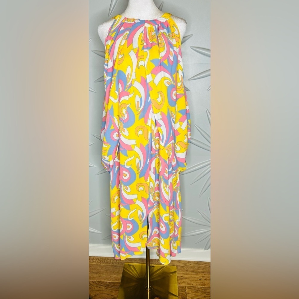Ashley Stewart NWT SZ 26/28 yellow, pink, white, orange&blue tunic top, bust 57”